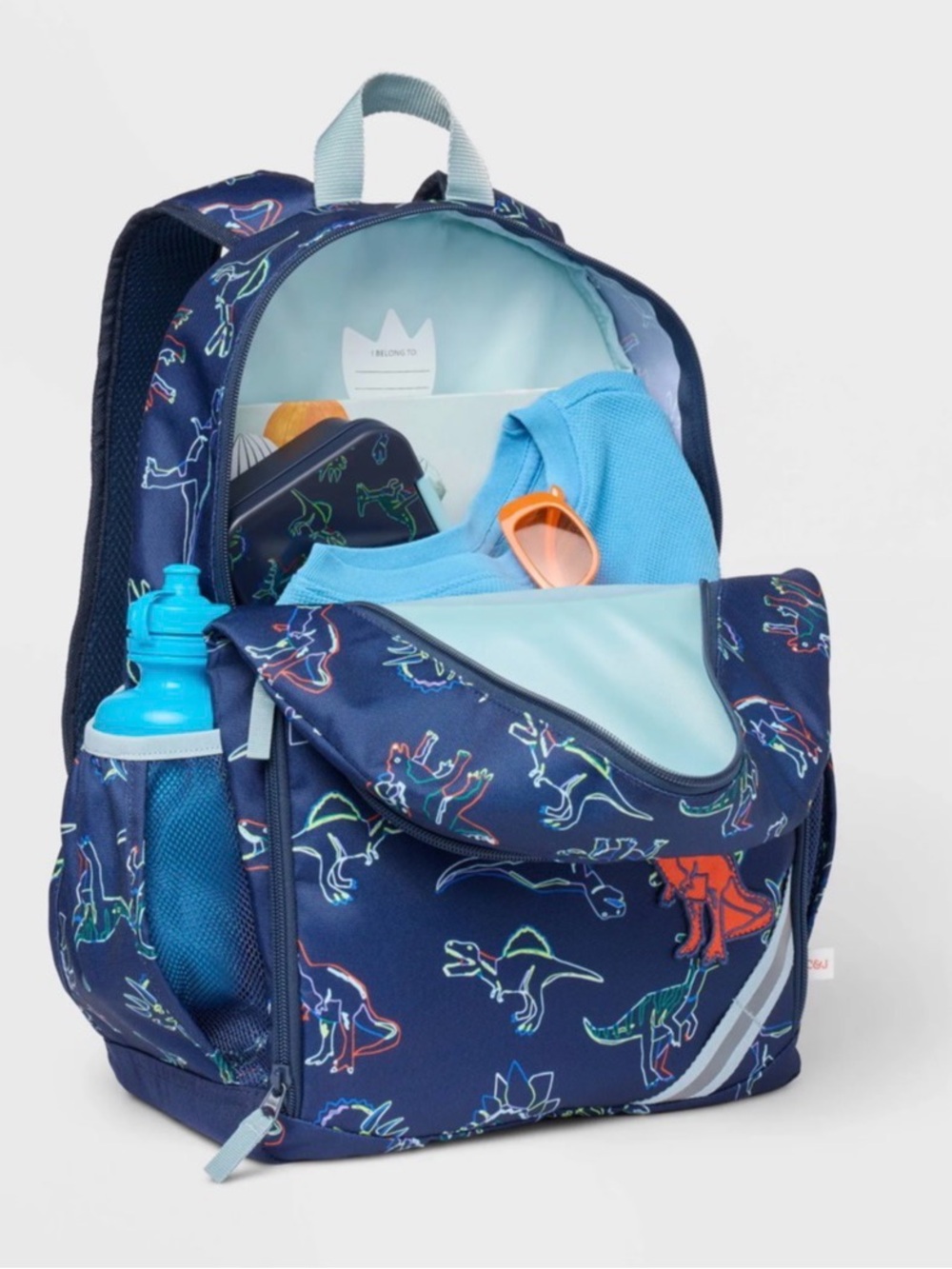 NWT Cat & Jack Navy Blue Dinosaur Backpack W/ Dino Patches -17” - Picture 2 of 4